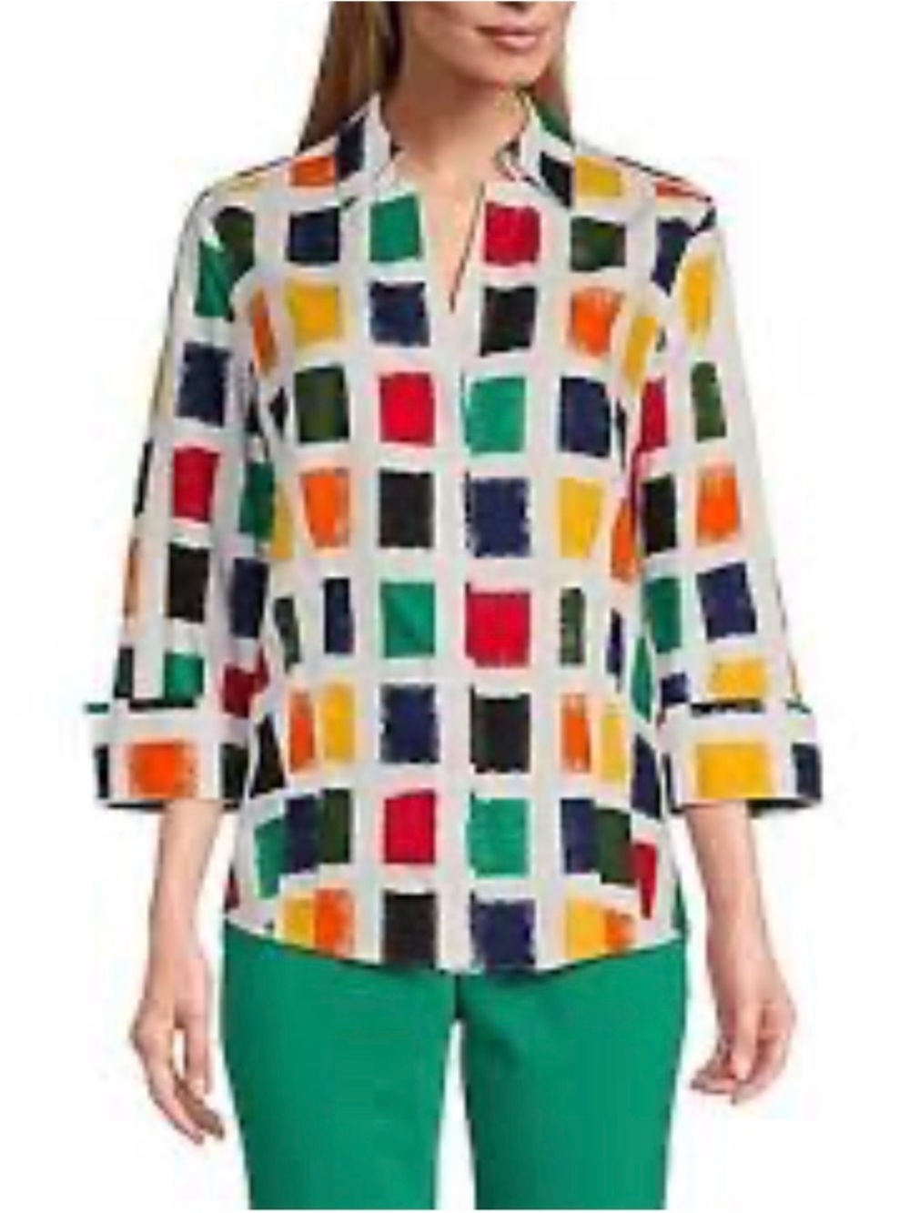 Investments Petites Taylor Button Down Shirt 6P 100% Cotton Multicolor Print EUC